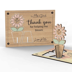 Danke, dass Du mir geholfen hast zu blühen | Popup Karte | Personalisiertes Geschenk des Lehrers - Laser-Ready Cut Dateien