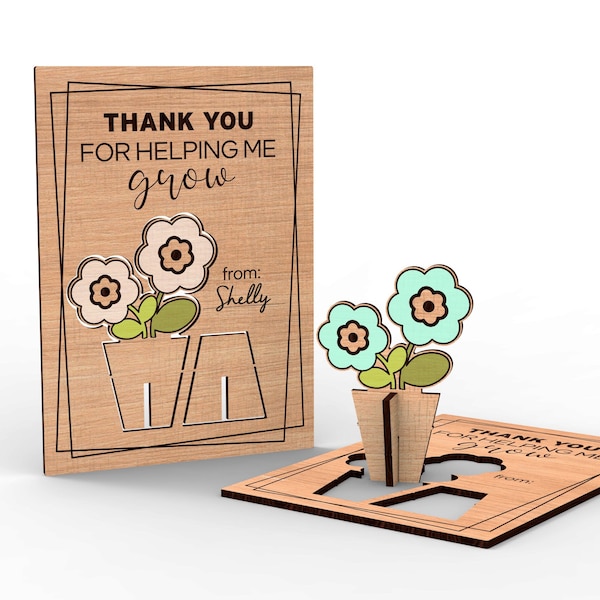 Thank you for helping me grow popup card | Personalized Mather's day gift | Gift for teacher - Svg Laser-Ready Cut Files