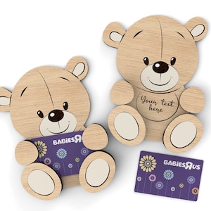 Ours en peluche | Porte-cartes cadeau personnalisé Baby Shower | Nouveau bébé | Modèle de porte-monnaie en espèces | Fichiers de découpe SVG prêts pour le laser