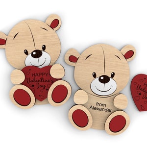 Ours en peluche personnalisé avec coeur | Carte de la Saint-Valentin - fichiers Svg découpés au laser - usage commercial