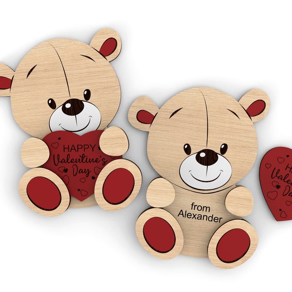 Personalized teddy bear with heart | Valentine's Day card- Svg Laser-Ready Cut Files -  Commercial use