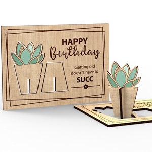 Alles Gute zum Geburtstag Sukkulenten Karte | Alt werden muss nicht gelingen - SVG Laser-Ready Cut Files