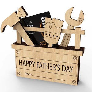 Titular de tarjeta de regalo personalizado del feliz día del padre / Caja de herramientas / Regalo para papá / Plantilla de titular de dinero en efectivo / Archivos de corte listos para láser Svg