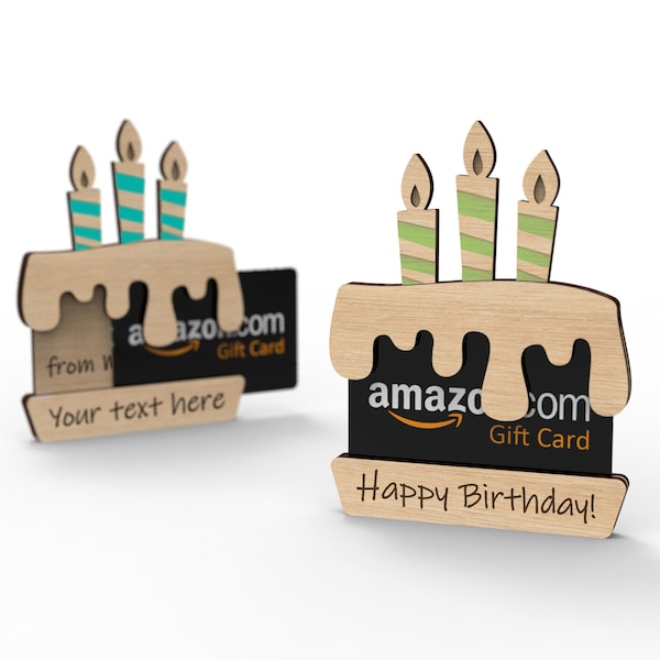 Personalisierte Geschenkkartenhalter | Kommerzielle Lizenz | Alles Gute zum Geburtstag | Geburtstagstorte | SVG Laser-Ready Cut Dateien