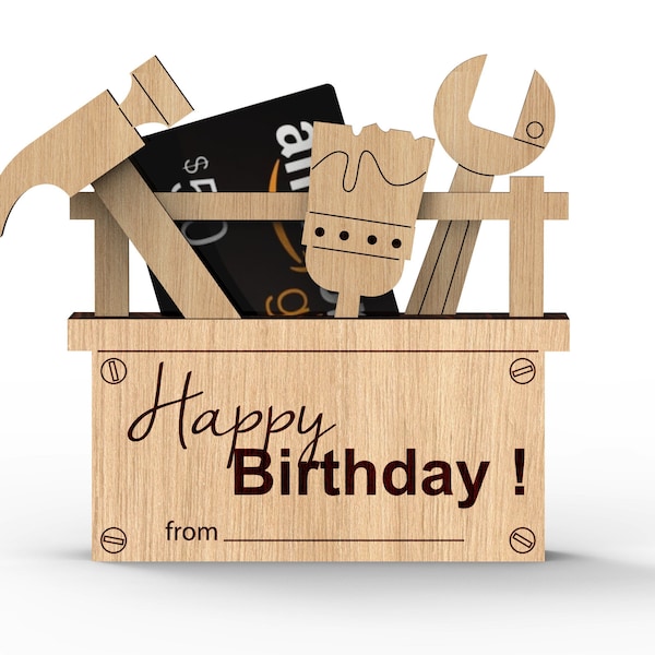 Happy Birthday | Personalised toolbox gift card holder | Toolbox | Gift for Dad | Svg Laser-Ready Cut Files