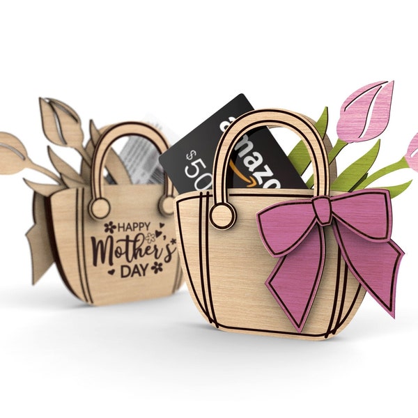 Feliz Día de la Madre / Titular de la tarjeta de regalo del bolso / Regalo para ella / Licencia comercial / Archivos de corte listos para láser SVG