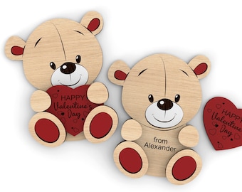 Osito de peluche personalizado con corazón Tarjeta de San Valentín  Archivos de corte láser listos para usar en formato Svg Uso comercial