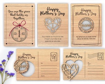 Large Mother/'s Day Card 8/"X8/" Laser-Cut MOM on ribbon clothesline Beautiful!