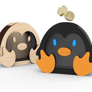 Personalized Penguin Money Box | Baby Penguin Bank - laser cutting file, vector file - INSTANT DOWNLOAD - Commercial use