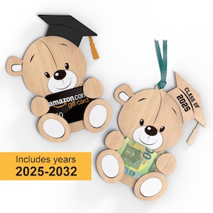 Abschluss Teddybär Bargeld Geldgeschenk | Personalisierter Geschenkkartenhalter | Vorschule, Schule, Uni oder Uni | geschnitten Datei