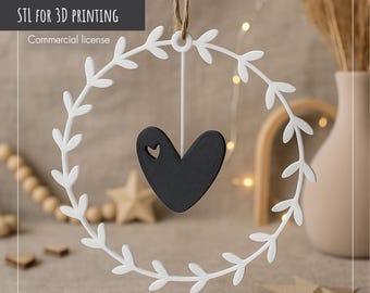 STL 3MF Druckdatei 3D |  Valentinstagskranz | Nordisches Herz | Minimalistische Schleifenreihe | Kommerzielle Lizenz