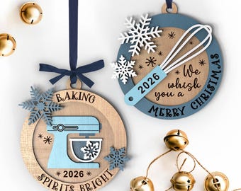 Christmas Baking Ornaments SVG Bundle, Mixer & Whisk Laser Cut Files, Personalized Baker Ornament, Glowforge SVG DXF