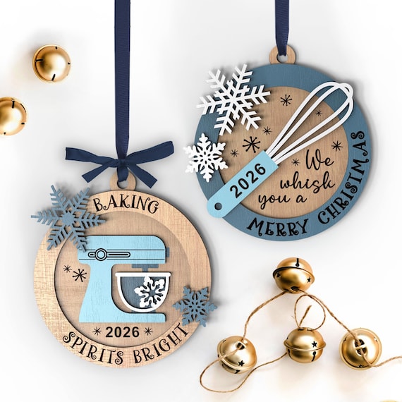 Christmas Baking Ornaments SVG Bundle, Mixer & Whisk Laser Cut Files, Personalized Baker Ornament, Glowforge SVG DXF