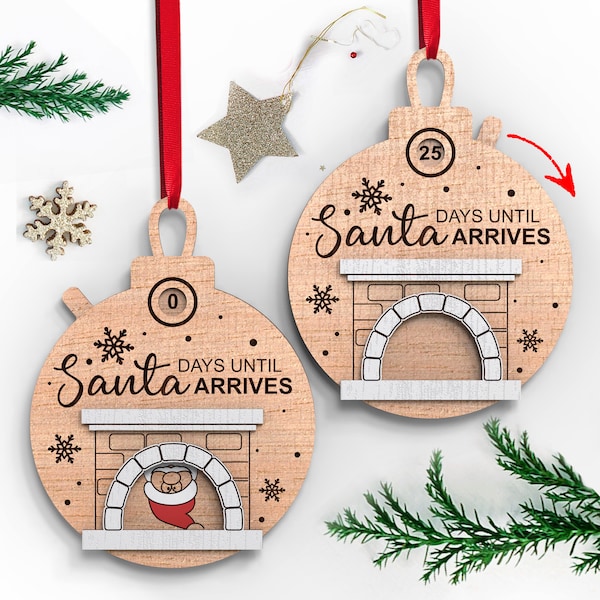 Santa in Fireplace Countdown ornament | Days Till Christmas | Glowforge, Cricut | Svg Laser-Ready Cut Files | INSTANT DOWNLOAD