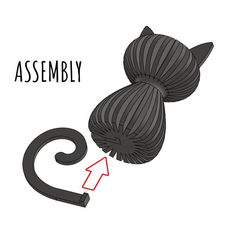 Easy assembly of minimalist kitten STL – support free 3D print design