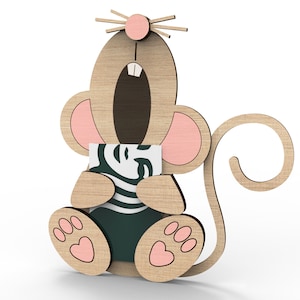 Porte-cartes cadeau Funny Mouse | idée cadeau pour enfant | Modèle de porte-monnaie en espèces | Fichiers de découpe SVG prêts pour le laser