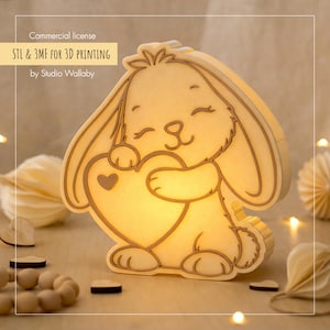 Lindo conejito linterna archivo STL / luz nocturna imprimible en 3D / decoración de habitación infantil / lámpara de guardería / licencia comercial