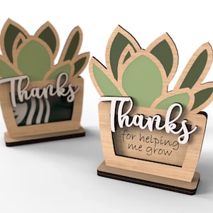 Titolare della carta regalo di apprezzamento dell'insegnante succulento / Grazie per avermi aiutato a crescere / File Svg tagliati al laser