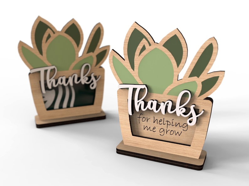 Succulent Teacher Appreciation Gift Card Holder | Thank You for helping me grow | Svg Laser-Ready Cut Files
