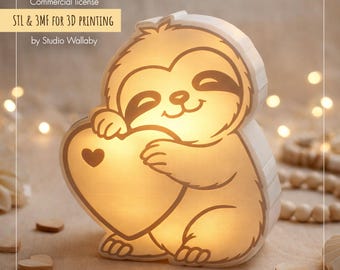 Sloth Night Light STL File, Cute Animal Lantern 3D Print, Kids Room LED Lamp, Nursery Decor, Valentine Heart Gift, Commercial License