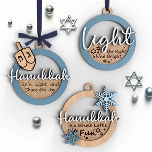 Hanukkah Ornaments Set  | Jewish decor |  Happy Chrismukkah, Hanukkah decor | Glowforge, Xtool, Svg Laser-Ready Cut Files | INSTANT DOWNLOAD