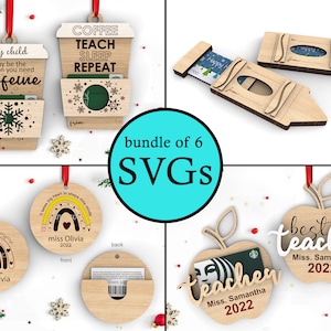 Porta-cartão-presente personalizado para professor | Valorização do Professor | Pacote de 6 | Arquivos de corte SVG prontos para laser