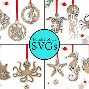 Nautical Christmas Ornaments | Ocean Life SVG File Bundle of 11 | Laser-Ready Cut Files - INSTANT DOWNLOAD