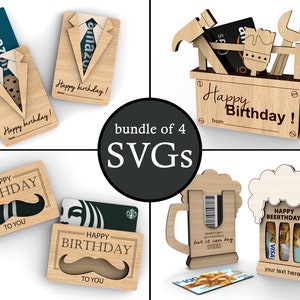 Paquete de portatarjetas de regalo de cumpleaños personalizados / Feliz cumpleaños / Regalo para él / Archivos de corte láser listos para usar en formato Svg