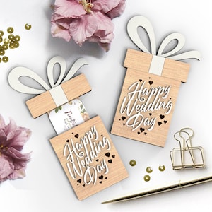 Feliz dia do casamento - porta-cartão-presente | Presente de casamento personalizado | Caixa de presente | Arquivos cortados a laser | SVG