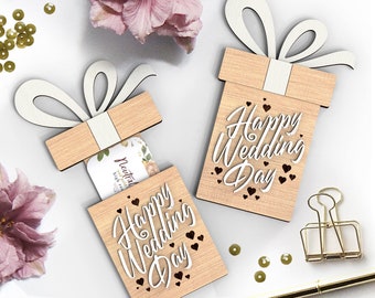 Feliz día de boda - Porta tarjetas de regalo / Regalo de boda personalizado / Caja de regalo / Archivos cortados con láser / SVG
