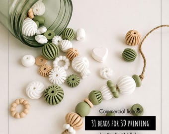 3D-Druckperlen-Bundle (STL-Dateien) | Dekorative Perlen für Schlüsselanhänger, Armbänder & Sonnenfänger | 3D-Druckdateien