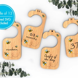 Bees Neugeborene bis 4T Baby Kleidung Teiler Kleiderbügel | Schrank Organizer | Glowforge SVG-Dateien | Hello World Datei