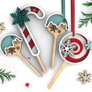 Lollipop candy Christmas ornaments bundle - Set of 3 | Laser-Ready Cut Files  | SVG | INSTANT DOWNLOAD