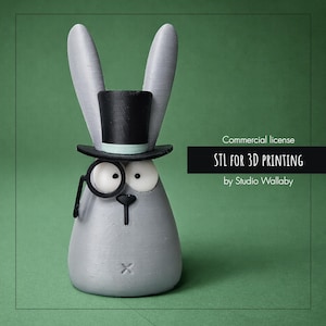 Victorian Mr. Bunny STL 3D Print File Gentleman Rabbit Figurine with Top Hat and Monocle Cute Desk Decor Printable Model Commercial License