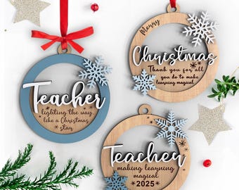 Personalized Teacher Christmas Ornament SVG Laser Cut Files (Digital Download
