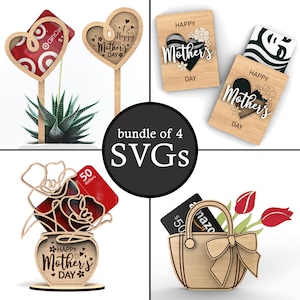 Bundel met Moederdagcadeaukaarthouders | Cadeau voor mama mama | Lasergesneden SVG-bestanden | Glowforge-bestand