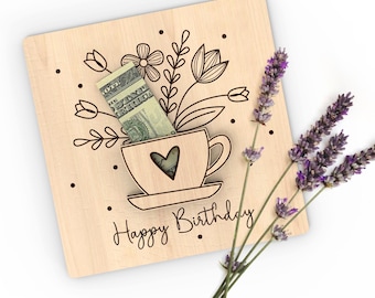 Floral Birthday Money Gift Card: Laser Cut File (Commercial License)