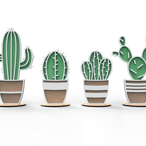 Lime découpée au laser, cactus, superposition de cactus, Glowforge, décoration végétale, cactus avec support, lot laser