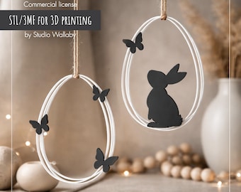 Easter Bunny & Butterfly Egg Ornaments STL | Set of 3 | 3D Print Easter Decor | Commercial license