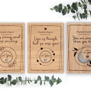 Tarjetas de ánimo con ficha de madera / Regalo para mujer fuerte / Creo en ti - Paquete de 3 - Archivos de corte listos para láser Svg