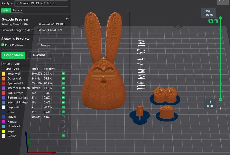 Multi-piece rabbit figurine 3D printing STL model, for multi-color printing
