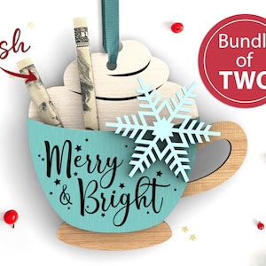 Frohe Weihnachten Geldhalter Ornament Für Bargeld | 2er-Bundle | SVG Laser geschnitten Datei | Glowforge-Datei