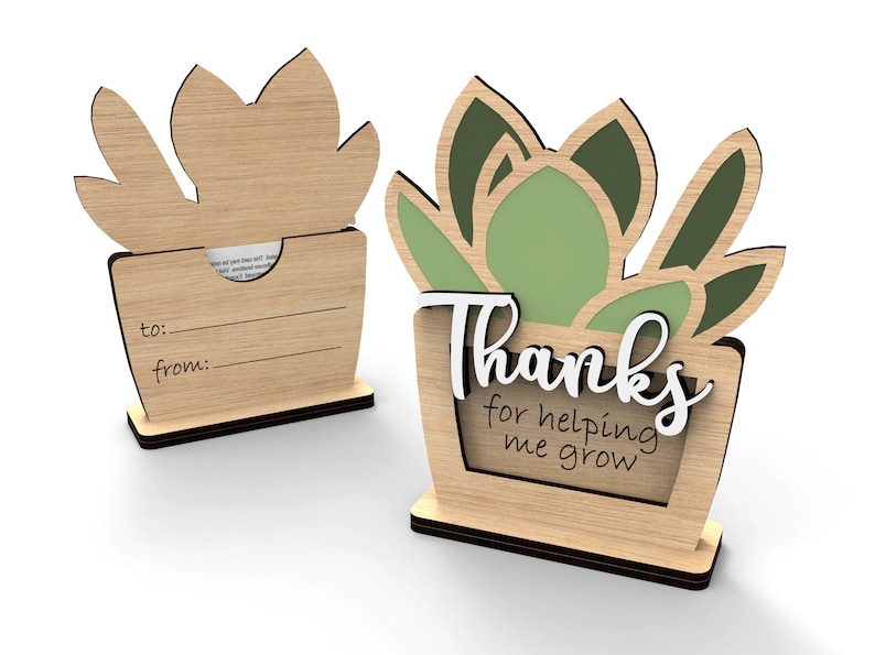 Succulent Teacher Appreciation Gift Card Holder | Thank You for helping me grow | Svg Laser-Ready Cut Files