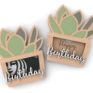 Joyeux anniversaire | Porte-cartes cadeau succulent | Cadeau pour elle | Fichiers de découpe SVG prêts pour le laser