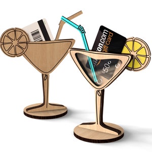 Porta carte regalo per bicchieri da cocktail / Licenza commerciale / Drink di compleanno / File SVG tagliati al laser