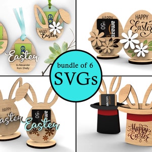 Feliz Páscoa personalizada | Pacote de 6 porta-cartões-presente | Licença Comercial | Arquivos de corte SVG prontos para laser