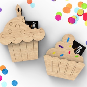 Porta-cartão presente para cupcake | presente personalizado de feliz aniversário | GC | Arquivos de corte SVG prontos para laser