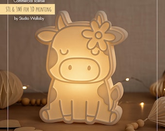 Cute Cow Lantern STL File | 3D Printable Lamp | Nursery / Kids Room Night Light | Commercial License