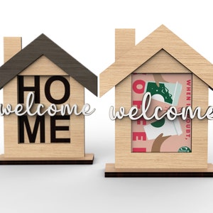 Welkom Thuis | Gepersonaliseerde housewarmingcadeaukaarthouder | Sluiting makelaar, cadeau makelaar | Svg-laserklare gesneden bestanden