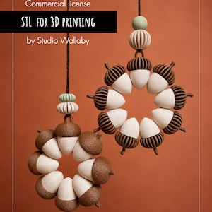 Acorn Wreath Ornament STL | Fall Decor 3D Print File | Set of 2 | Autumn Hanging Ornament | Woodland Thanksgiving Decor | Commercial License